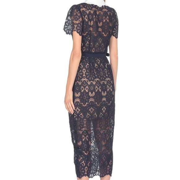 SELF PORTRAIT Collared Floral Guipure Belted Midi Dress - Picture 3 of 11